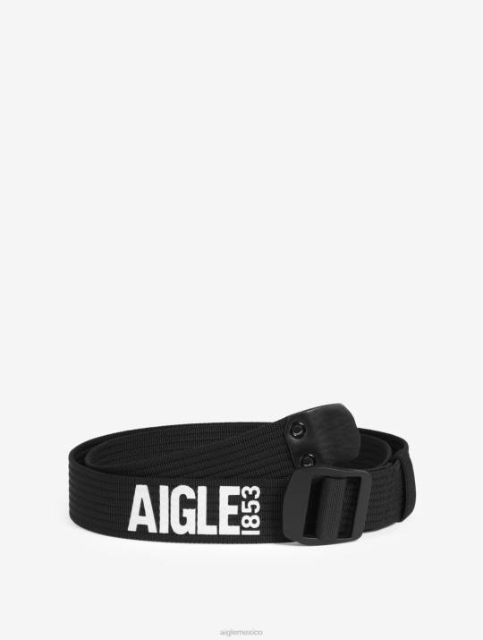 Aigle 86DD411 accesorios negro hombres cinturón icónico con logo - hebilla de metal