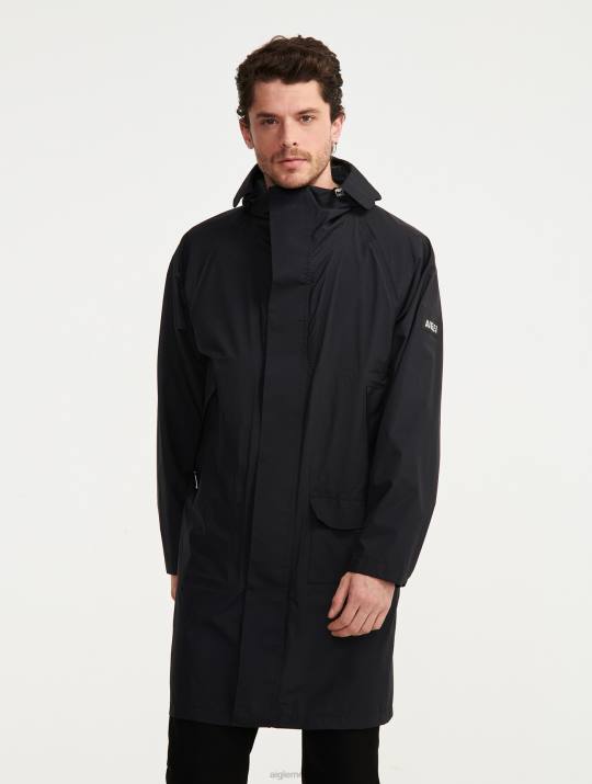Aigle 86DD184 ropa negro hombres chaqueta mtd larga con capucha