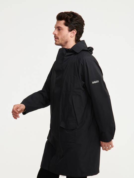 Aigle 86DD184 ropa negro hombres chaqueta mtd larga con capucha