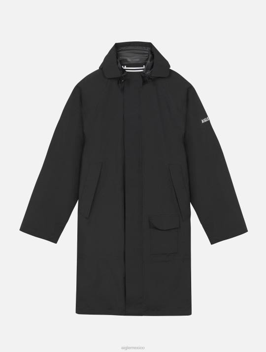 Aigle 86DD184 ropa negro hombres chaqueta mtd larga con capucha
