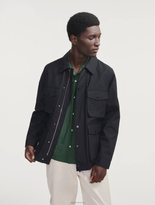 Aigle 86DD185 ropa negro hombres chaqueta safari revestida corta