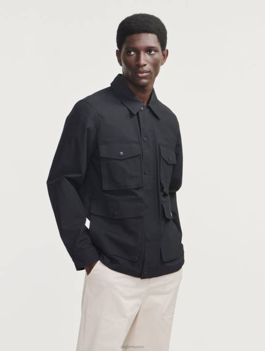 Aigle 86DD185 ropa negro hombres chaqueta safari revestida corta