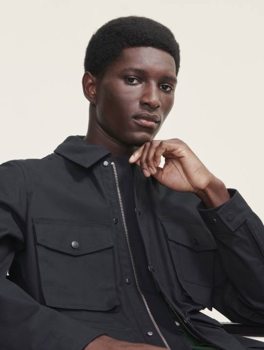 Aigle 86DD185 ropa negro hombres chaqueta safari revestida corta