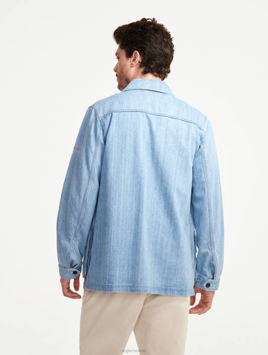 Aigle 86DD204 ropa lejía ligera de mezclilla hombres chaqueta safari de mezclilla de largo medio