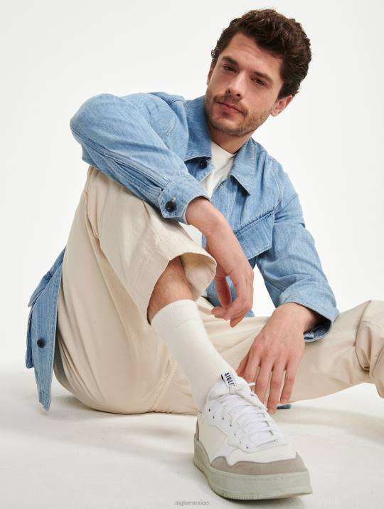 Aigle 86DD204 ropa lejía ligera de mezclilla hombres chaqueta safari de mezclilla de largo medio