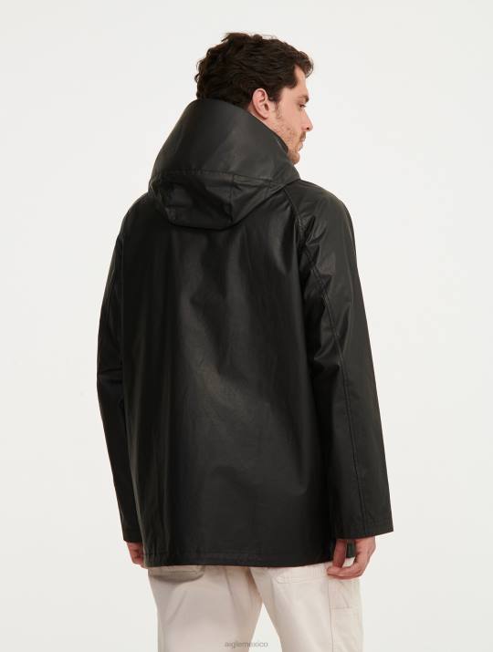 Aigle 86DD213 ropa negro hombres chaqueta revestida con capucha y largo medio