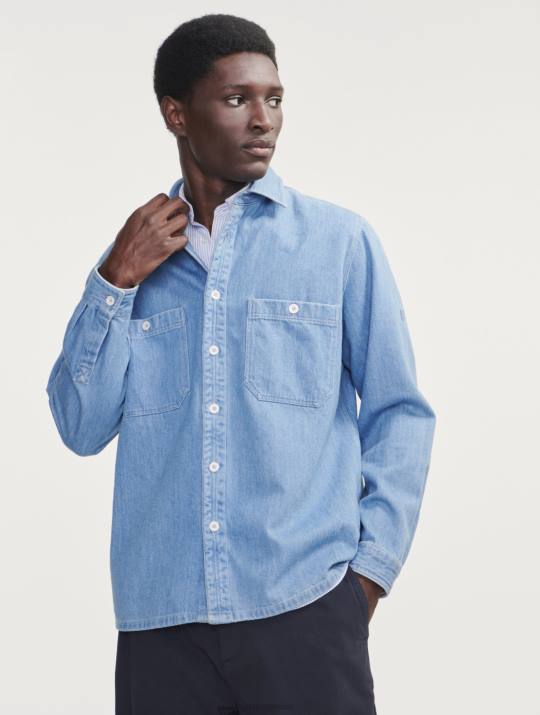 Aigle 86DD112 ropa lejía ligera de mezclilla hombres sobrecamisa vaquera de manga larga