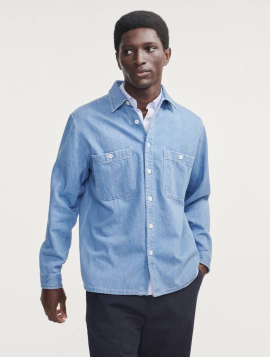 Aigle 86DD112 ropa lejía ligera de mezclilla hombres sobrecamisa vaquera de manga larga