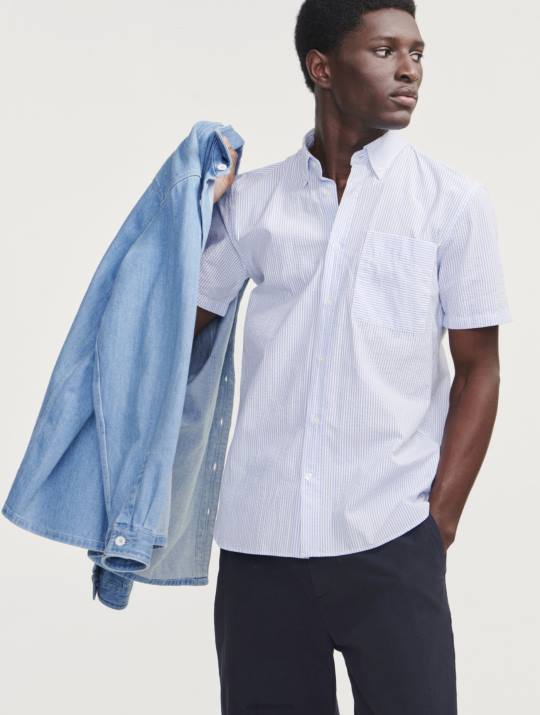 Aigle 86DD112 ropa lejía ligera de mezclilla hombres sobrecamisa vaquera de manga larga