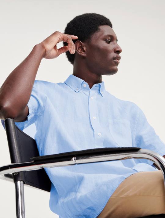 Aigle 86DD131 ropa cielo azul hombres camisa de lino de manga corta