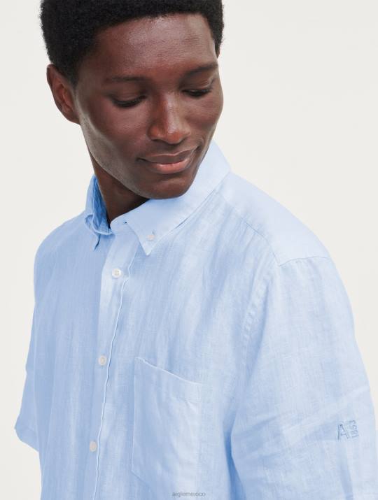 Aigle 86DD131 ropa cielo azul hombres camisa de lino de manga corta