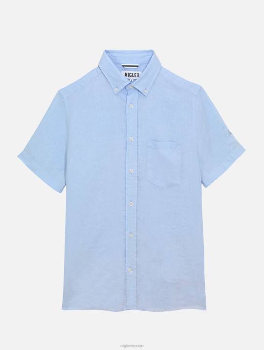 Aigle 86DD131 ropa cielo azul hombres camisa de lino de manga corta