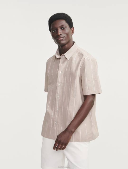Aigle 86DD136 ropa mimbre st hombres camisa de manga corta a rayas de algodón/lino