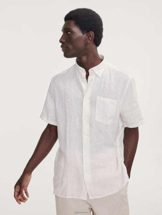 Aigle 86DD145 ropa leche hombres camisa de lino de manga corta