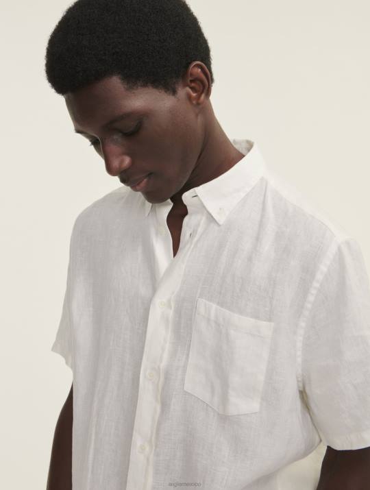 Aigle 86DD145 ropa leche hombres camisa de lino de manga corta