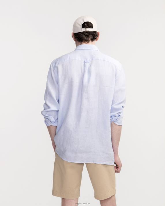 Aigle 86DD22 ropa cielo azul hombres camisa de lino de manga larga
