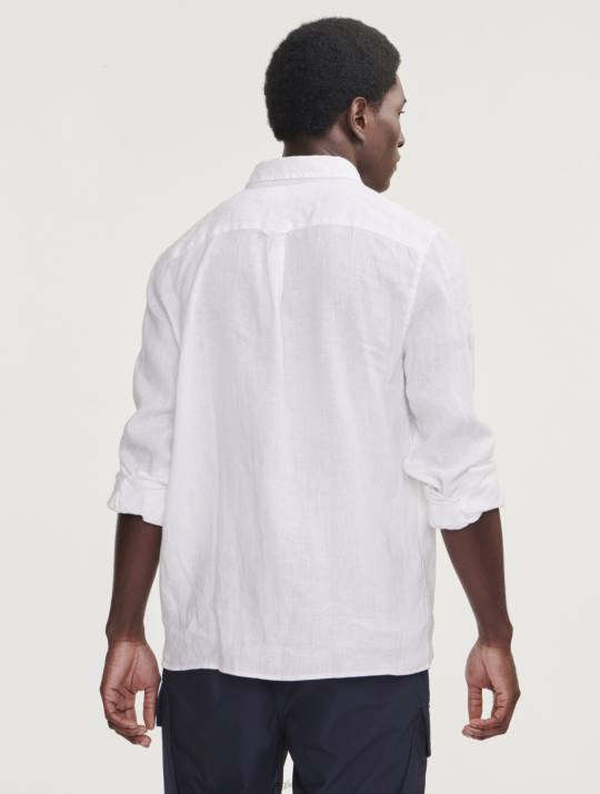 Aigle 86DD32 ropa blanco hombres camisa de lino de manga larga