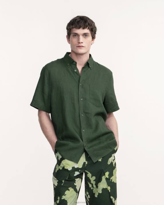 Aigle 86DD55 ropa botánico hombres camisa de lino de manga corta