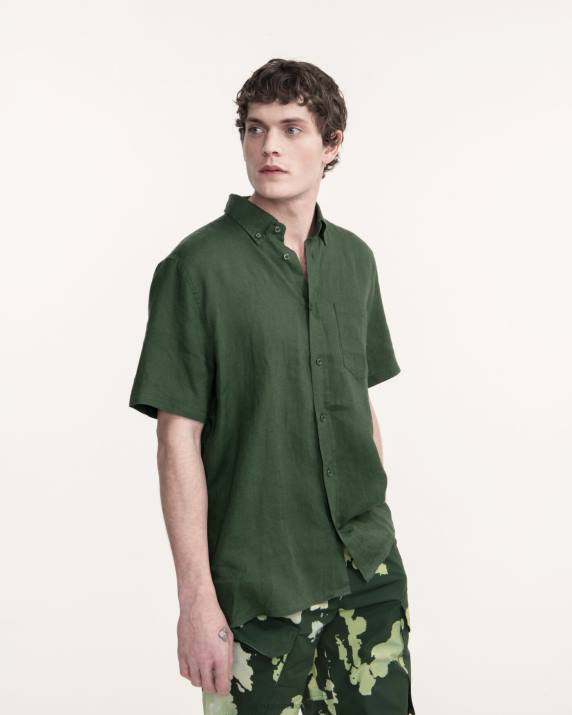 Aigle 86DD55 ropa botánico hombres camisa de lino de manga corta