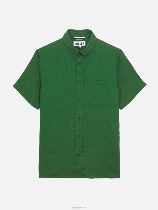 Aigle 86DD55 ropa botánico hombres camisa de lino de manga corta