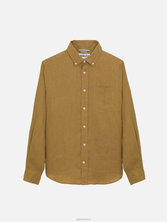 Aigle 86DD66 ropa capuchino hombres camisa de lino de manga larga
