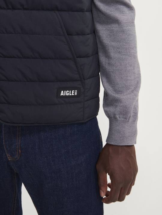 Aigle 86DD189 ropa negro hombres chaleco corto sin mangas acolchado dupont sorona wr