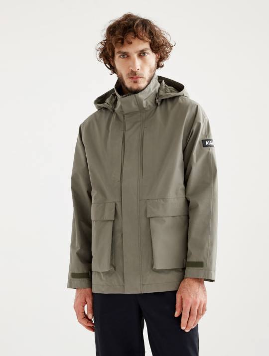 Aigle 86DD169 ropa taillis yo hombres parka corta gore-tex capucha desmontable