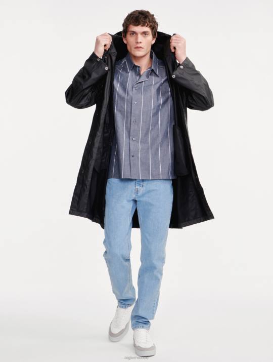 Aigle 86DD199 ropa negro hombres parka larga impermeable con capucha