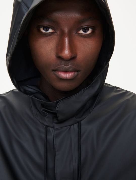 Aigle 86DD199 ropa negro hombres parka larga impermeable con capucha