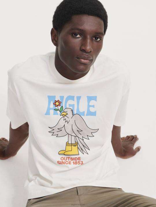 Aigle 86DD117 ropa leche hombres camiseta estampada con cuello redondo