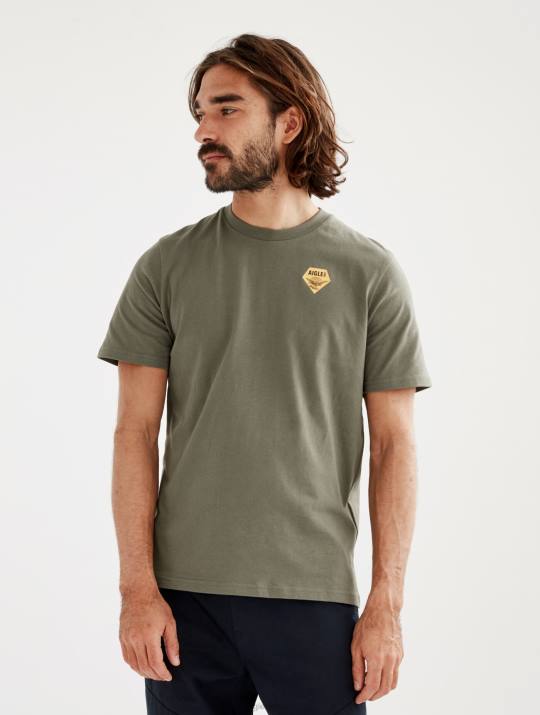 Aigle 86DD146 ropa taillis hombres camiseta estampada con cuello redondo