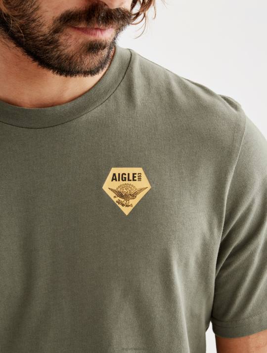 Aigle 86DD146 ropa taillis hombres camiseta estampada con cuello redondo