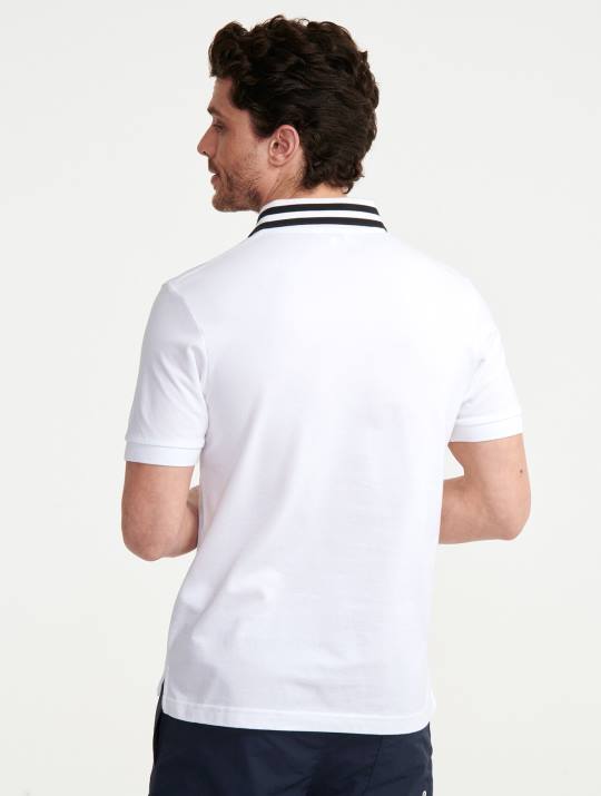 Aigle 86DD154 ropa blanco hombres polo de manga corta con cuello de doble banda