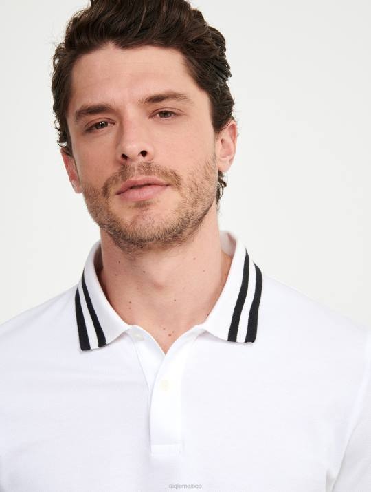 Aigle 86DD154 ropa blanco hombres polo de manga corta con cuello de doble banda