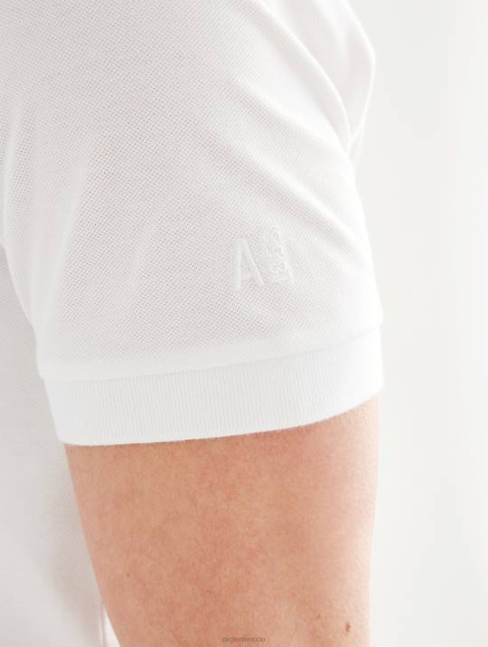 Aigle 86DD154 ropa blanco hombres polo de manga corta con cuello de doble banda