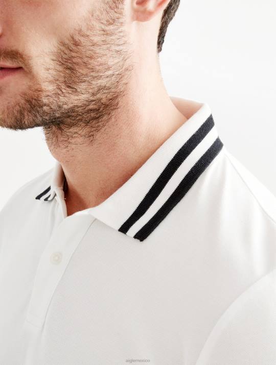 Aigle 86DD154 ropa blanco hombres polo de manga corta con cuello de doble banda