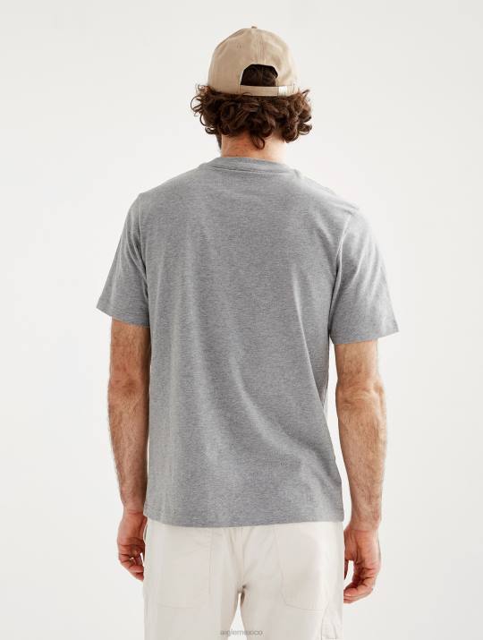 Aigle 86DD54 ropa cuero gris hombres camiseta estampada con cuello redondo