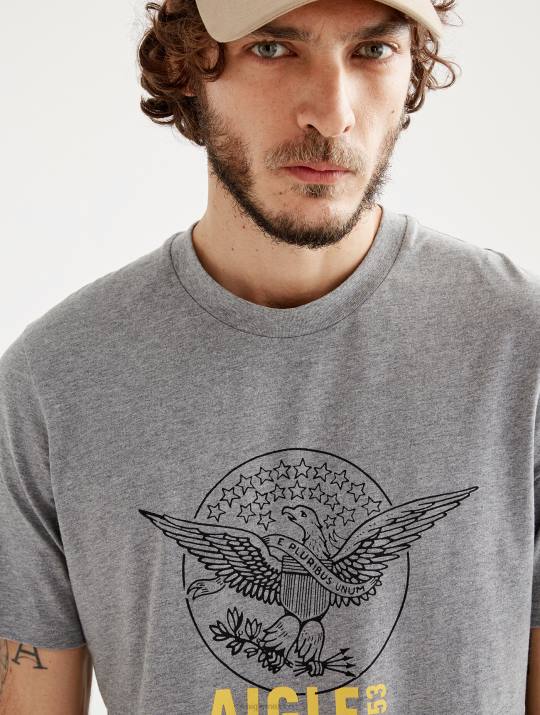 Aigle 86DD54 ropa cuero gris hombres camiseta estampada con cuello redondo