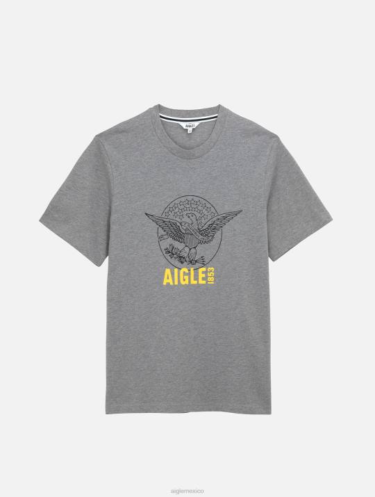 Aigle 86DD54 ropa cuero gris hombres camiseta estampada con cuello redondo