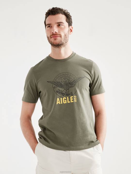 Aigle 86DD62 ropa taillis hombres camiseta estampada con cuello redondo