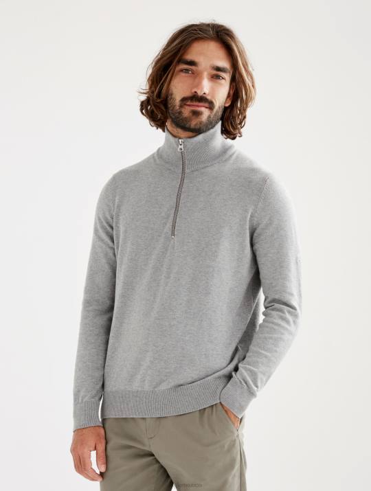 Aigle 86DD106 ropa cuero gris hombres suéter de calibre fino con media cremallera y cuello alto