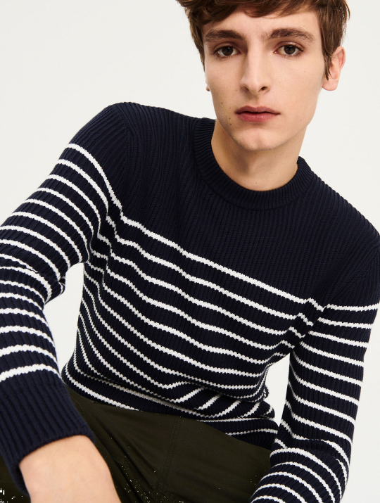 Aigle 86DD148 ropa imperio st hombres jersey de rayas de inspiración marina de algodón orgánico