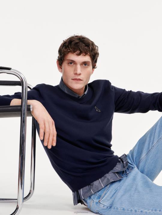 Aigle 86DD151 ropa imperio hombres suéter de calibre fino con cuello redondo