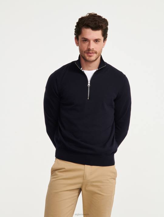 Aigle 86DD30 ropa imperio hombres suéter de calibre fino con media cremallera y cuello alto