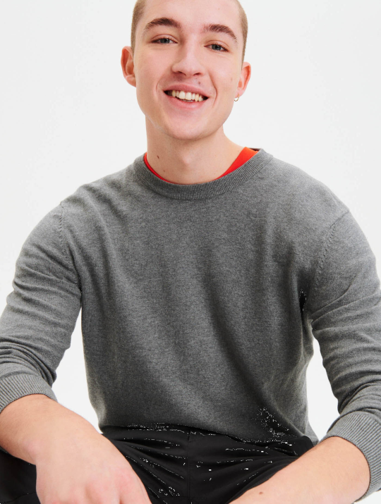 Aigle 86DD34 ropa cuero gris hombres jersey de algodón orgánico con cuello redondo