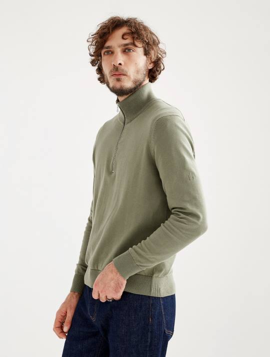 Aigle 86DD39 ropa taillis hombres suéter de calibre fino con media cremallera y cuello alto