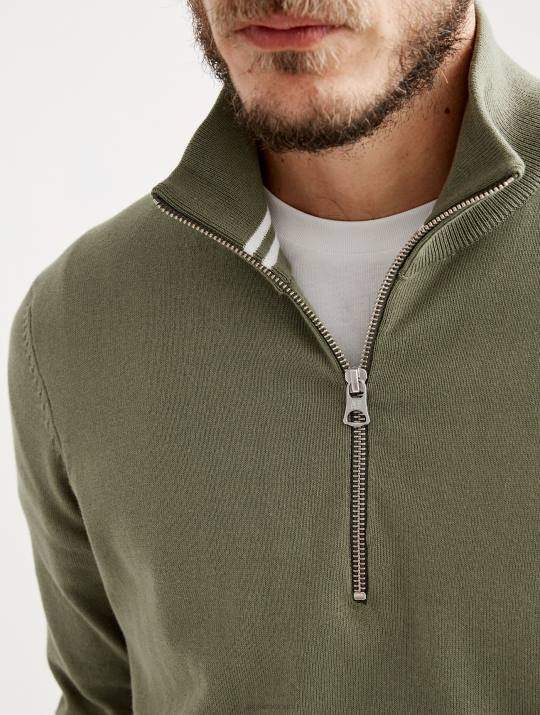 Aigle 86DD39 ropa taillis hombres suéter de calibre fino con media cremallera y cuello alto