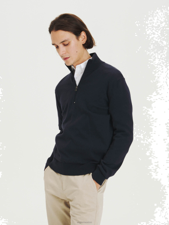 Aigle 86DD57 ropa imperio hombres jersey con cremallera y cuello abierto confeccionado en algodón orgánico