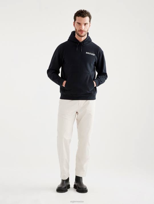 Aigle 86DD38 ropa negro hombres sudadera estampada con capucha