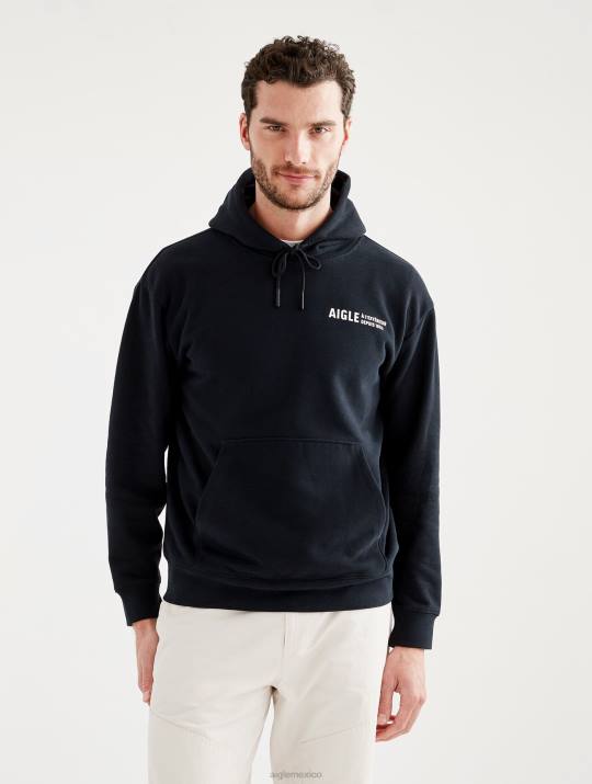 Aigle 86DD38 ropa negro hombres sudadera estampada con capucha